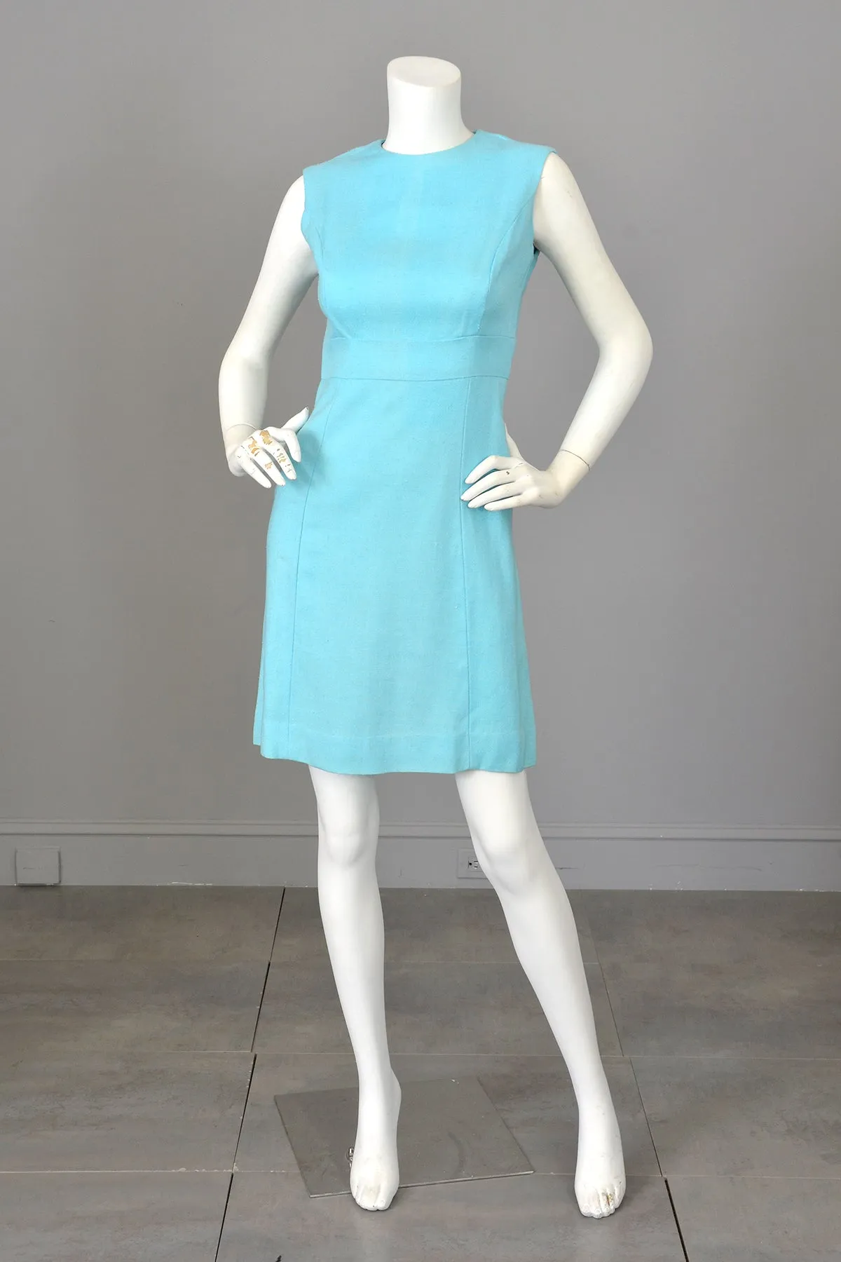 1970s Sky Blue Scooter Dress and Matching Crochet Lace Blouse Jacket