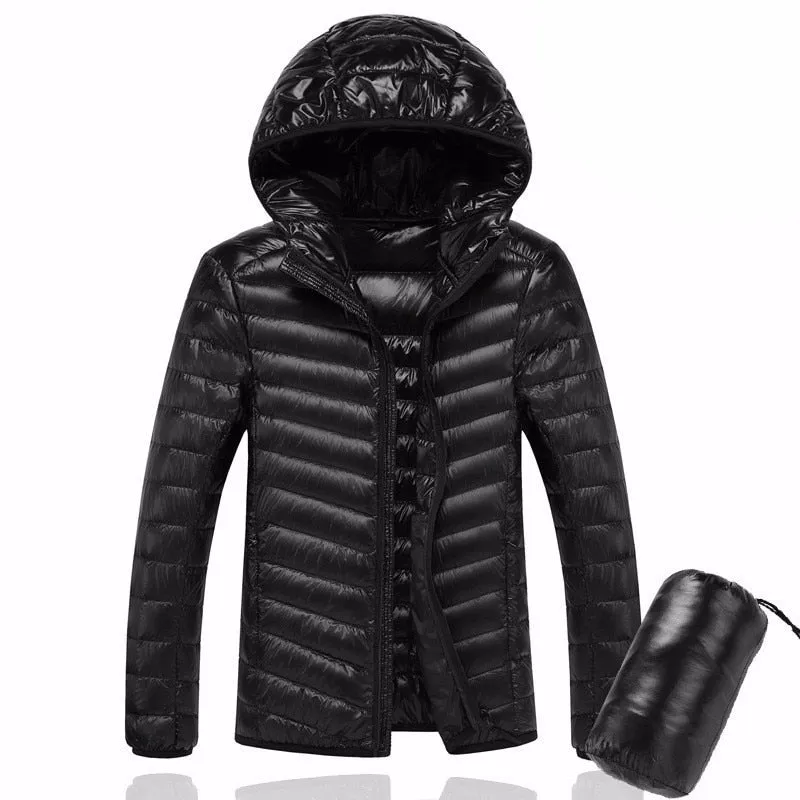 2019 Men Hooded UltraLight White Duck Down Jacket Warm Jacket Line Portable Package men pack jacket