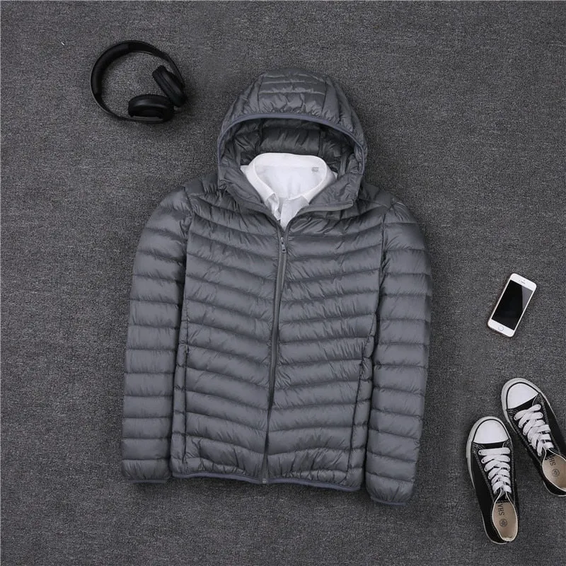 2019 Men Hooded UltraLight White Duck Down Jacket Warm Jacket Line Portable Package men pack jacket