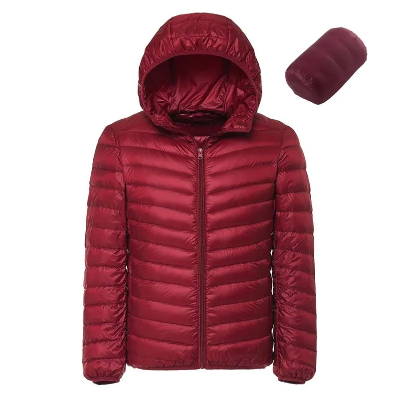 2019 Men Hooded UltraLight White Duck Down Jacket Warm Jacket Line Portable Package men pack jacket