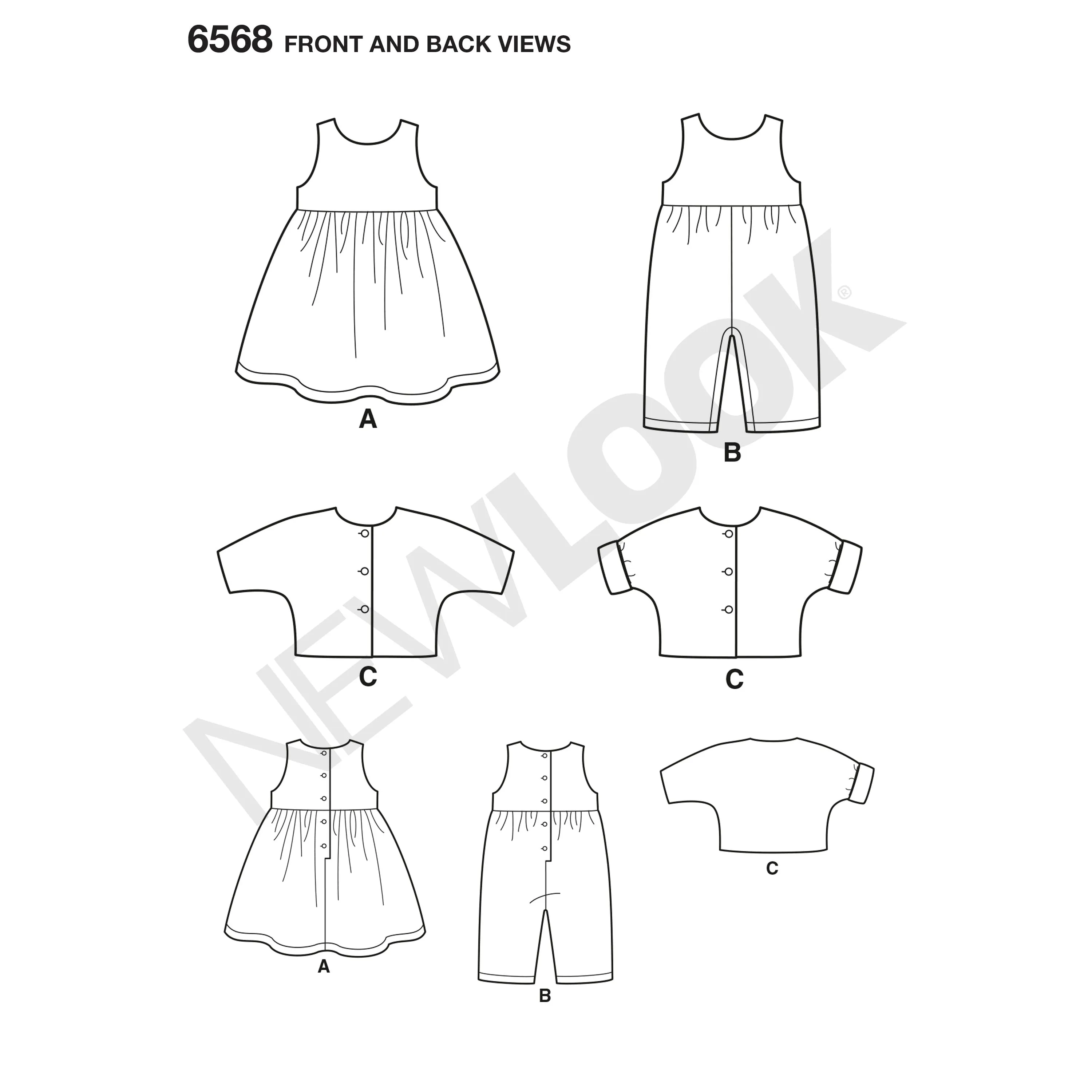 6568 New Look Pattern 6568 Babies' Dress, Romper and Jacket