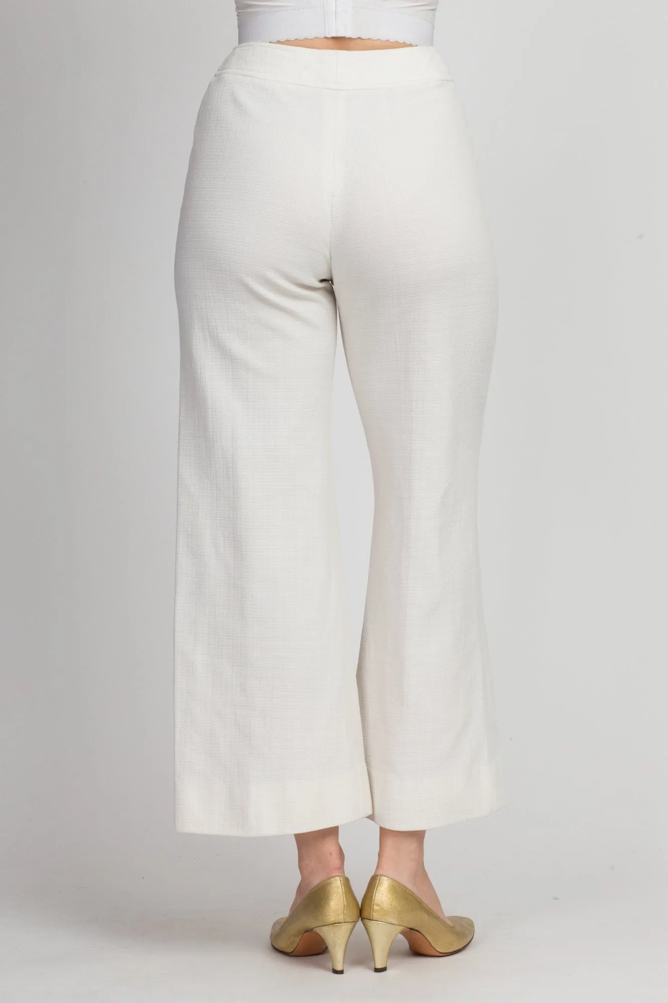 70s White High Waist Flared Pants - Extra Small, 25"