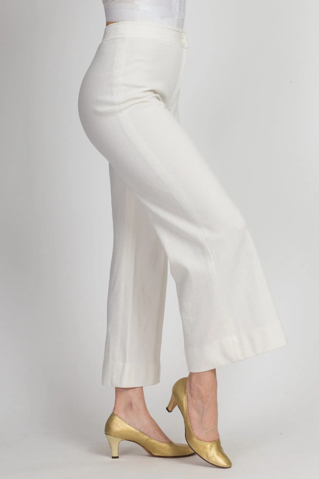 70s White High Waist Flared Pants - Extra Small, 25"