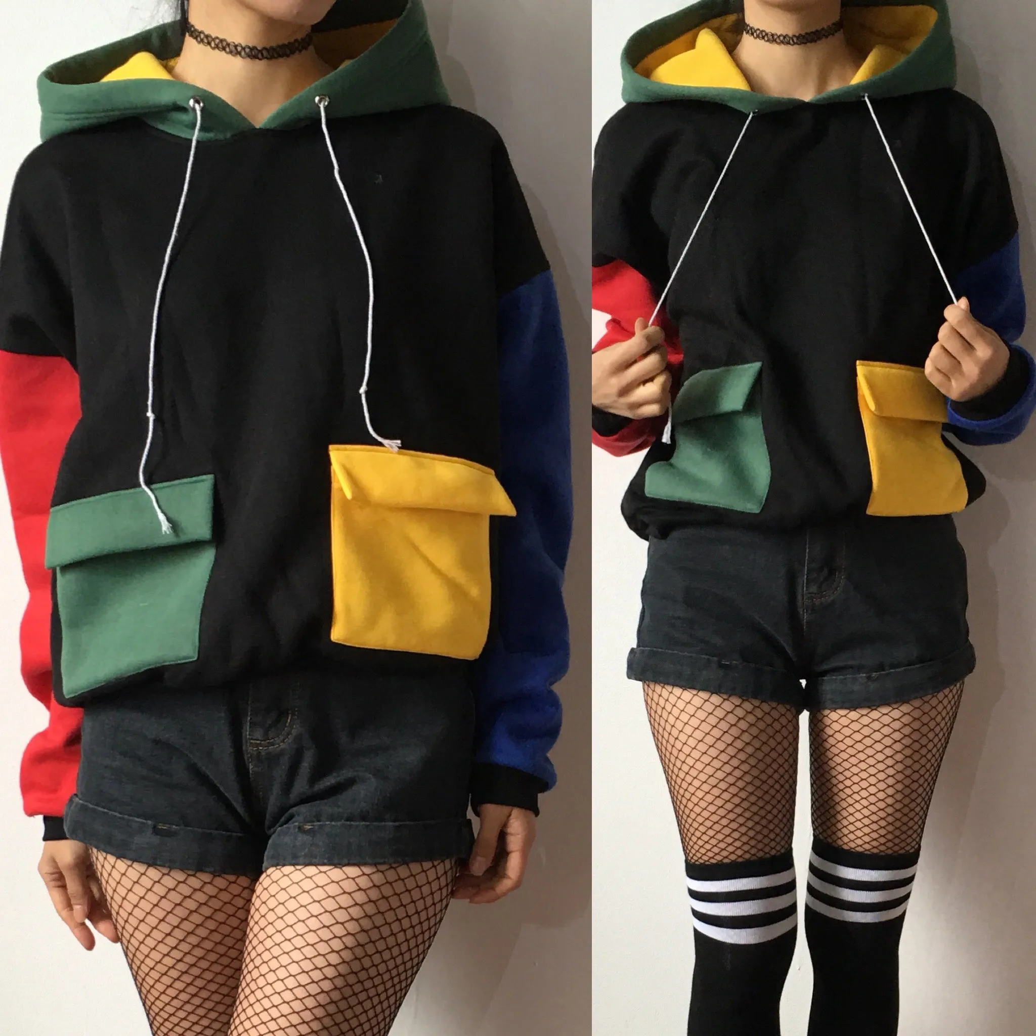 90S KIDS COOL COLOR BLOCK HOODIE jumpe