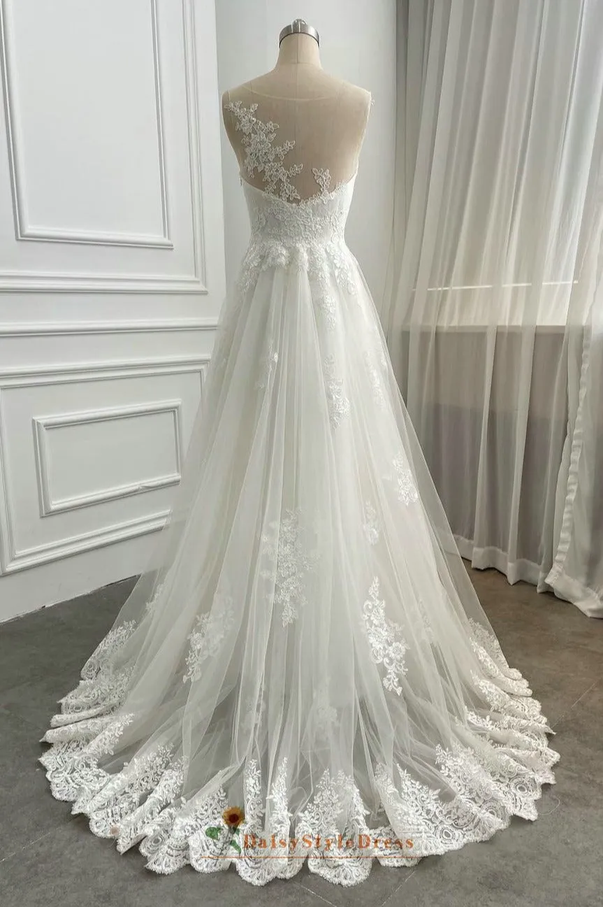 A line Illusion Lace Wedding Dress