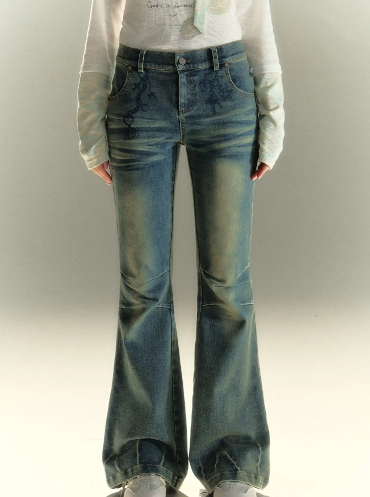 American Vintage Print Flared Jeans