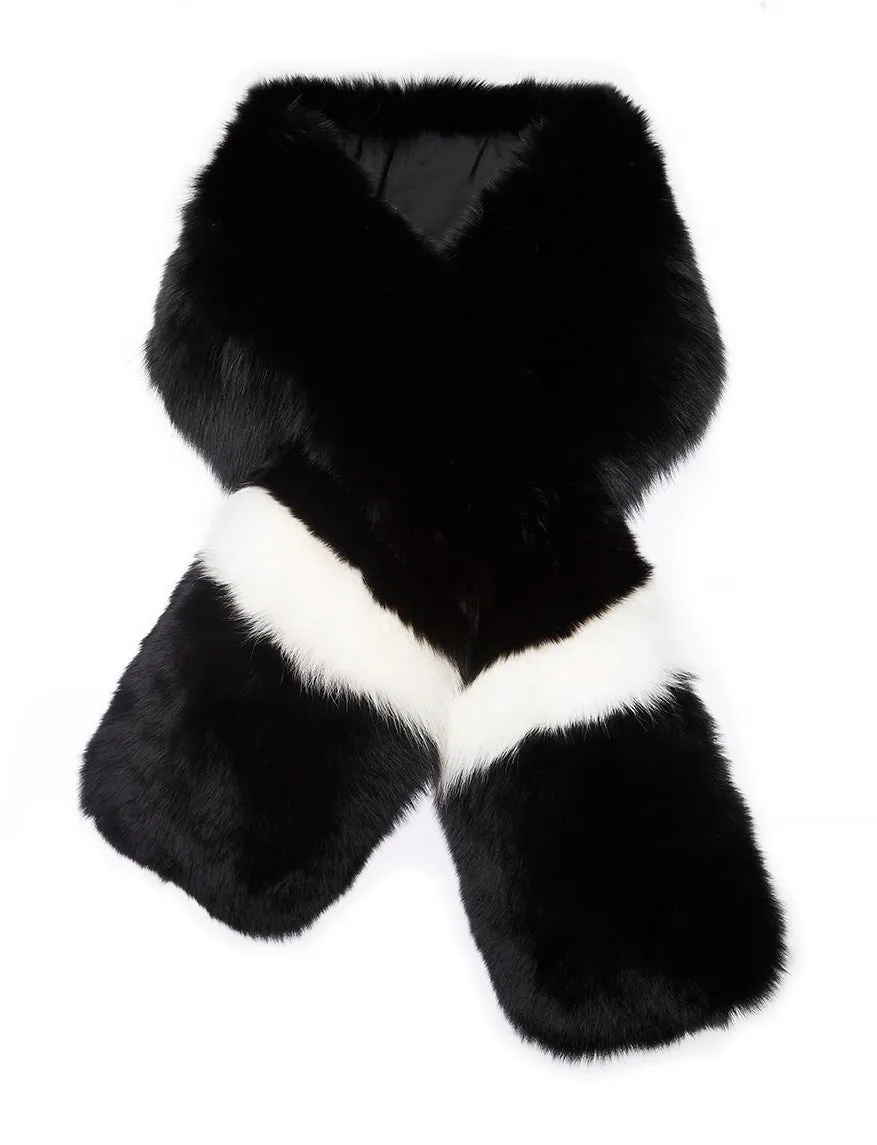 Arabella Striped Fox Fur Scarf Nero