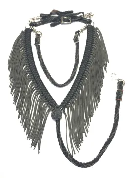 Black and olive  green  fringe breast collar with a wither strap