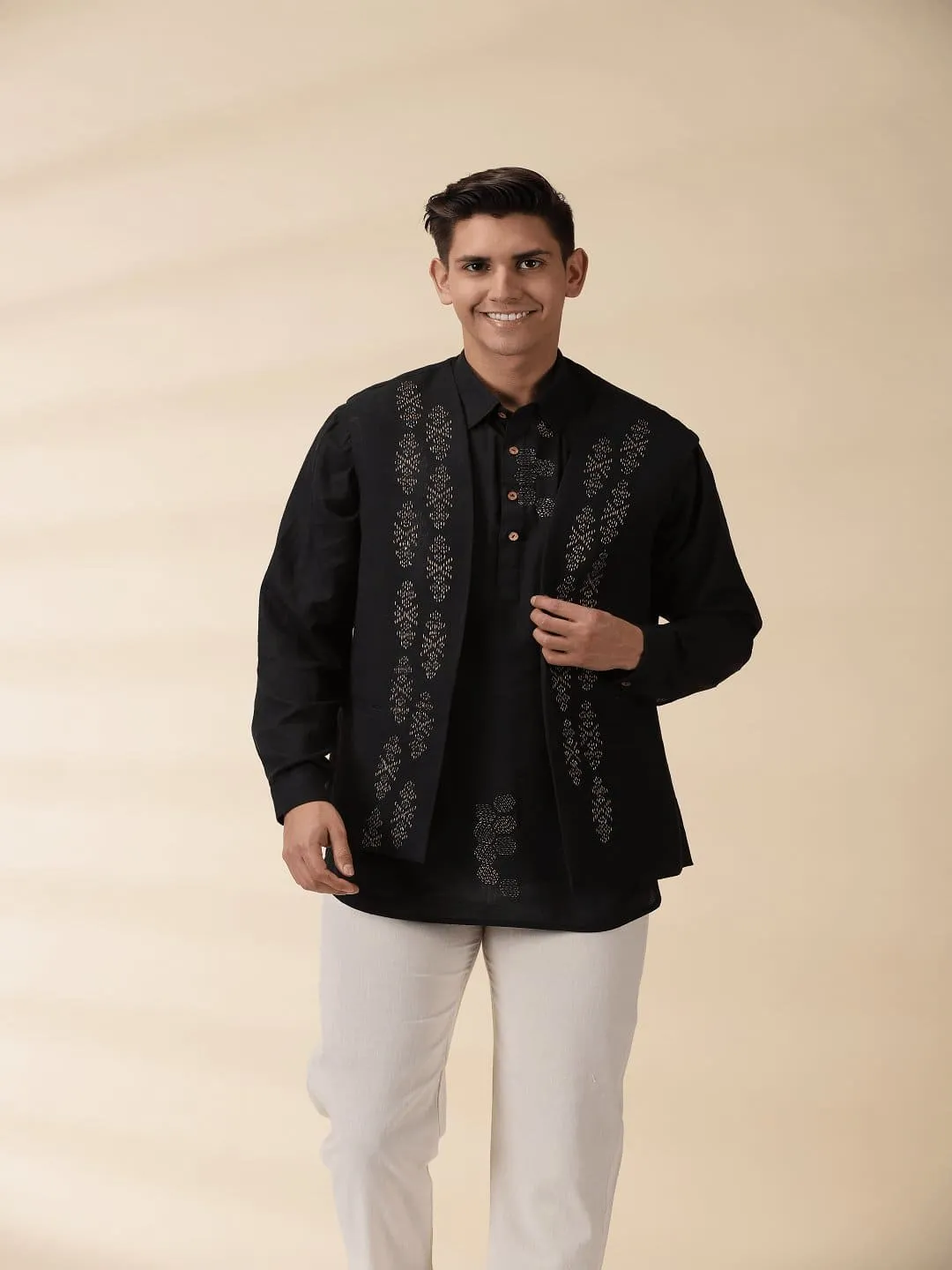 Black Khadi Men Jacket