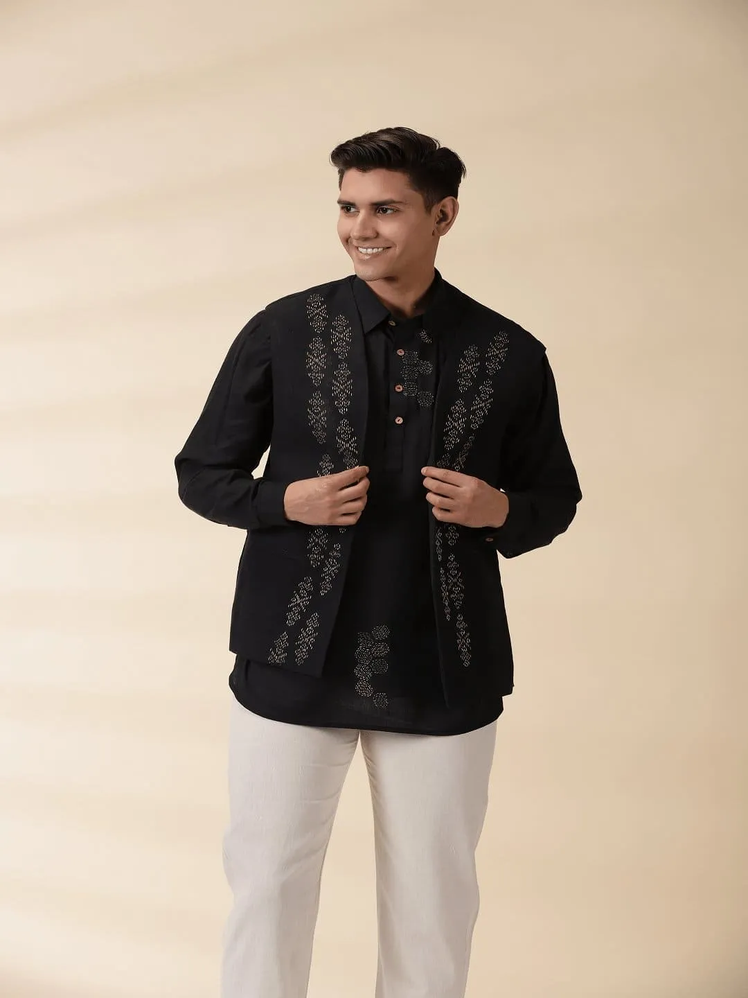 Black Khadi Men Jacket