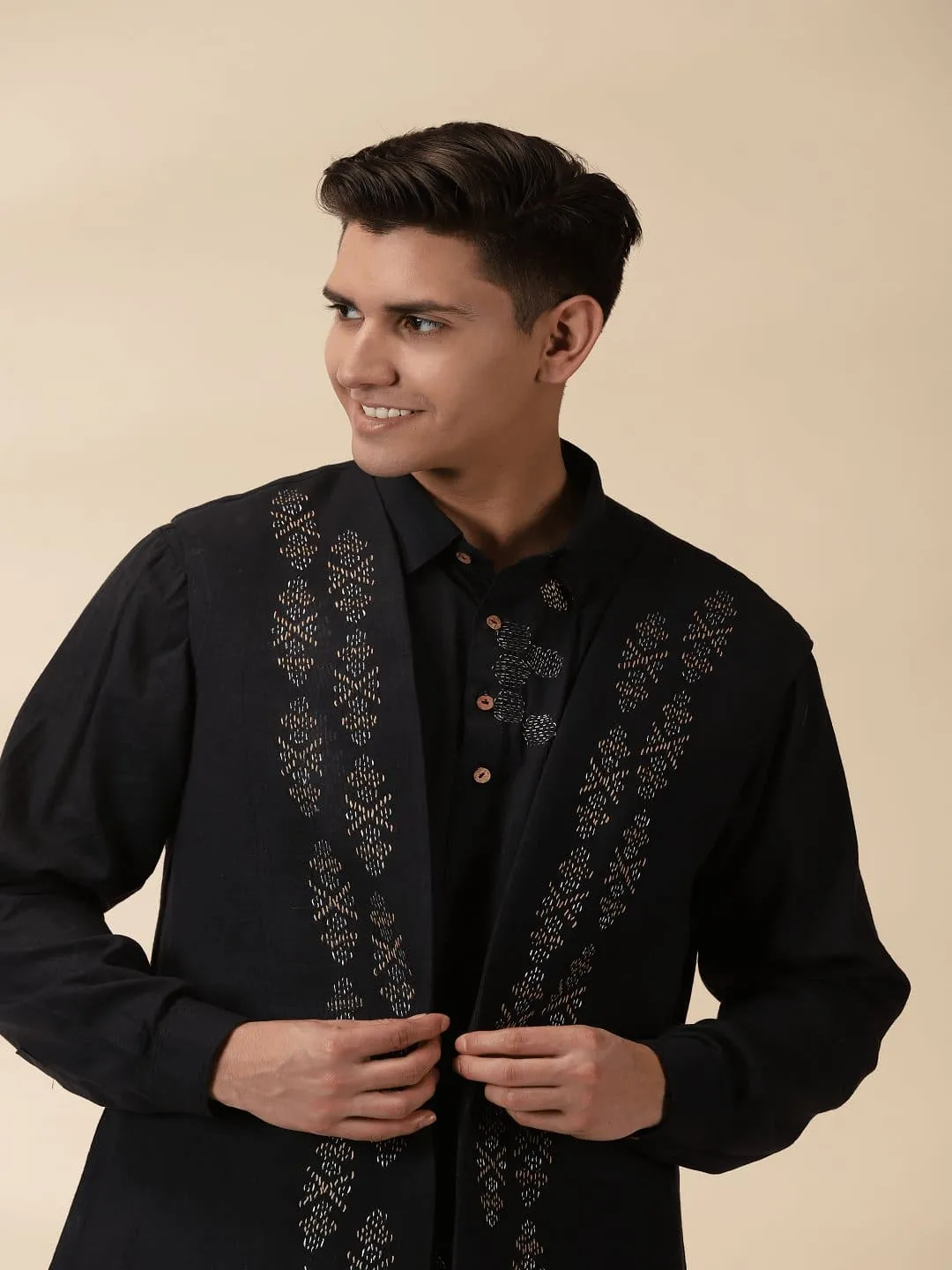 Black Khadi Men Jacket