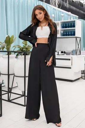 Black Shirt & High Waist Pants 2-Piece Set