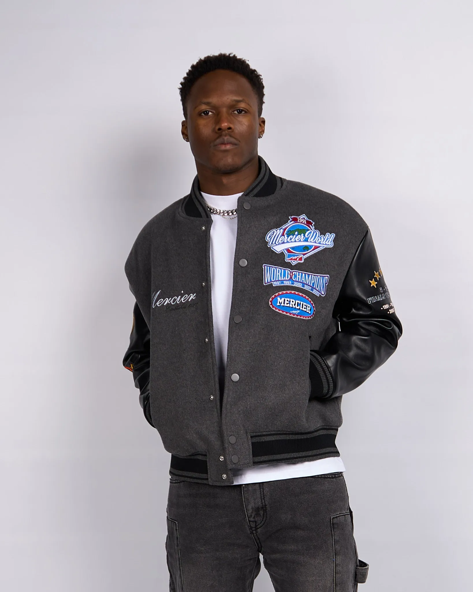 Black Steel Rodman Varsity Jacket