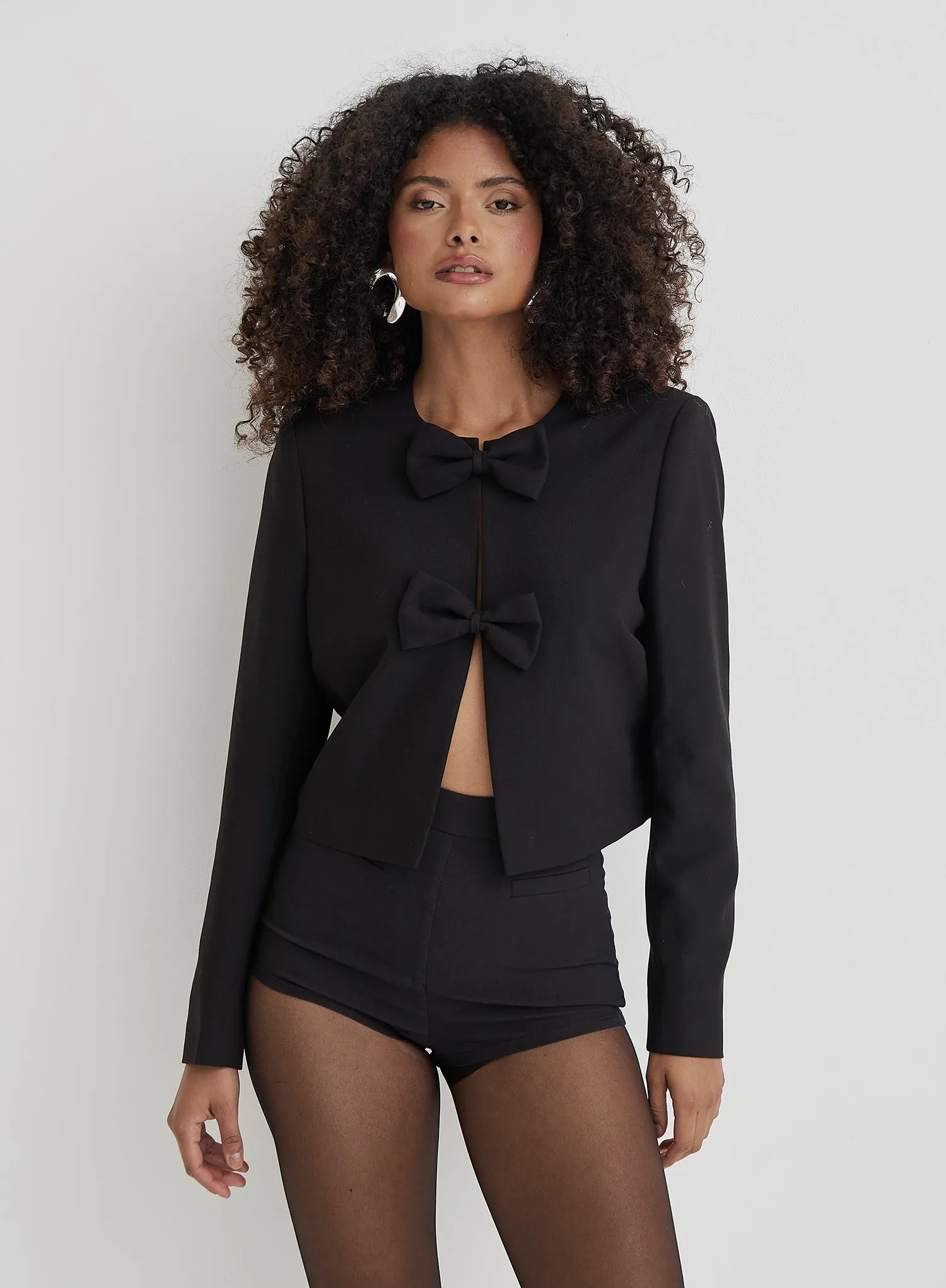 Black Tailored Bow Detail Cropped Jacket- Shay