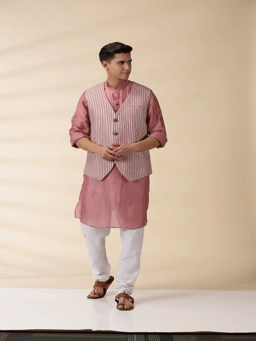 Blush Pink Chanderi Men Jacket