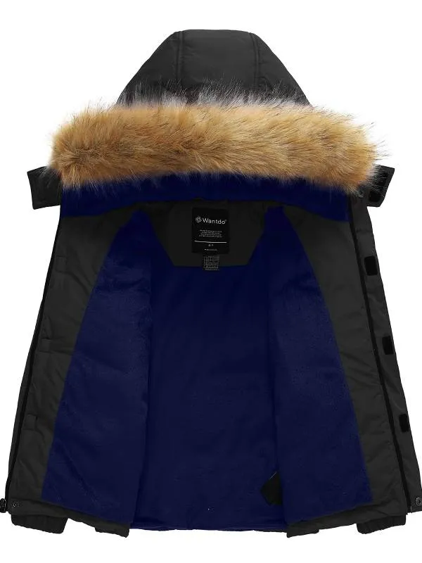 Boys Winter Parka Puffer Jacket with Removable Faux Fur Hood