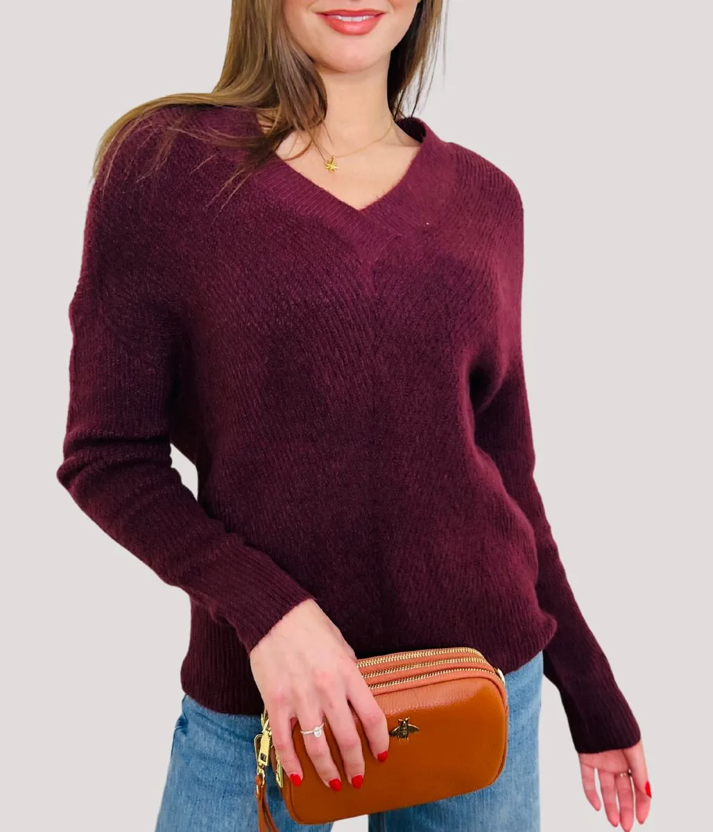 Burgundy Warm Wool Blend Womens Jumper