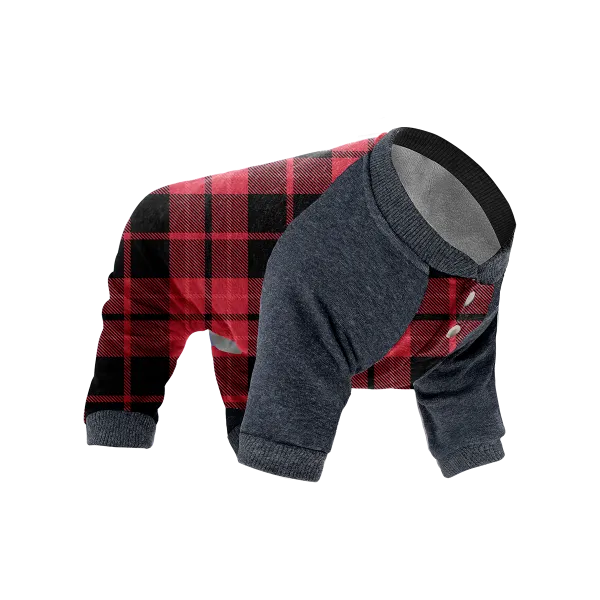 Canada Pooch Frosty Fleece Sweatsuit - Red Plaid