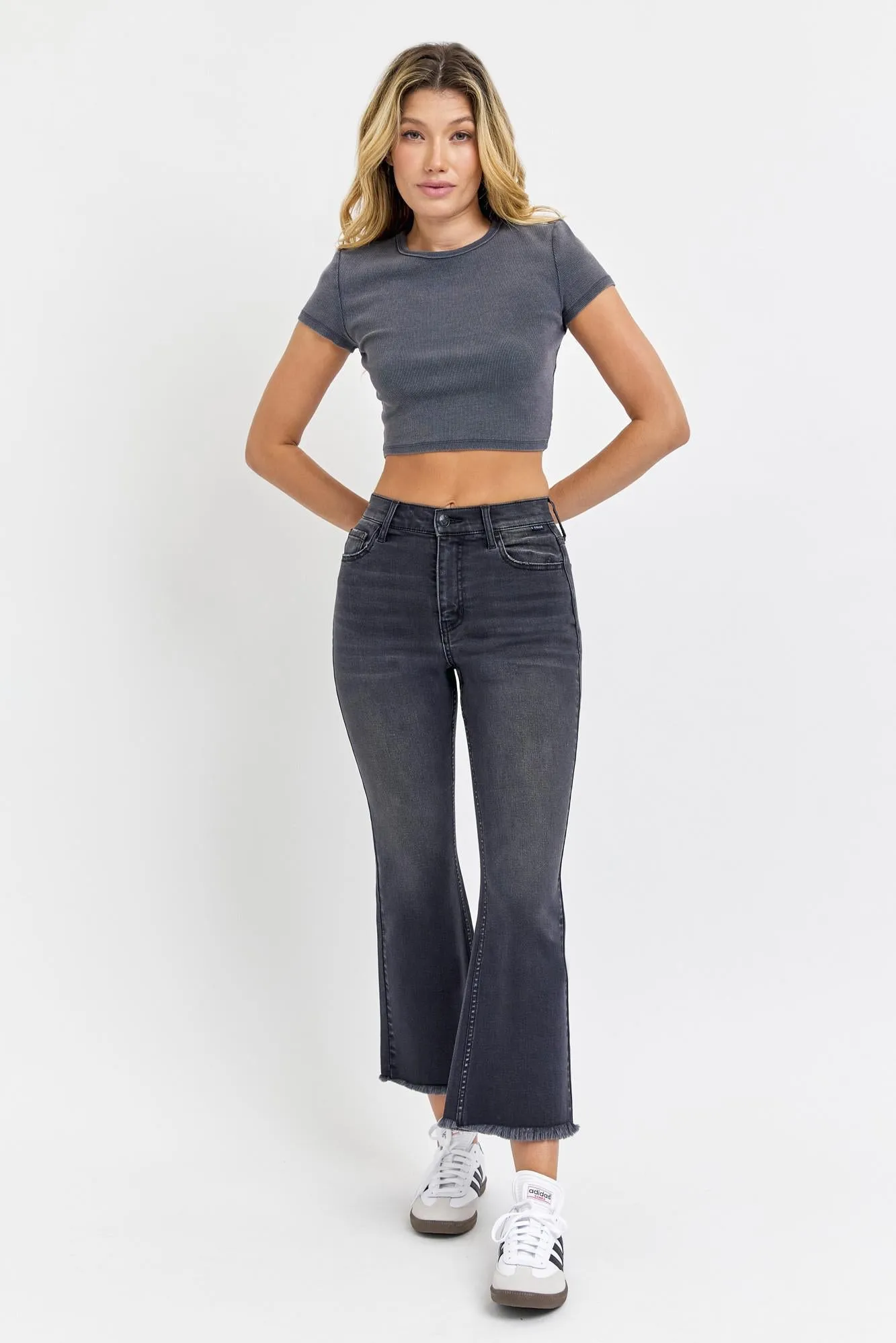 CELLO Washed Black Crop Flares