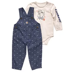 CG9859 - Carhartt Girl's Long-Sleeve Bodysuit and Chambray Overall Set