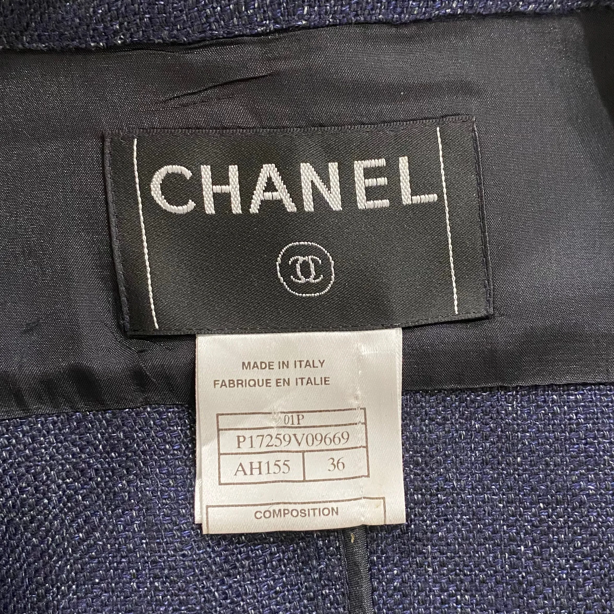 Chanel Navy Linen Crop Jacket