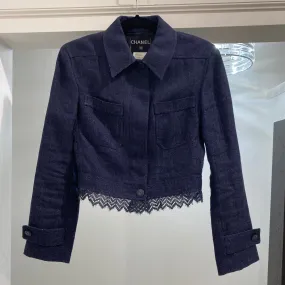 Chanel Navy Linen Crop Jacket