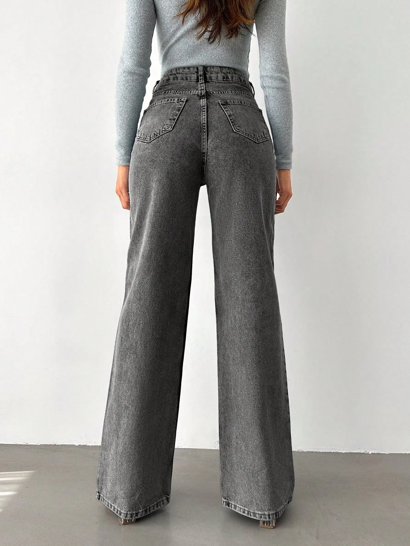 Charcoal Wide Leg High Rise Jeans