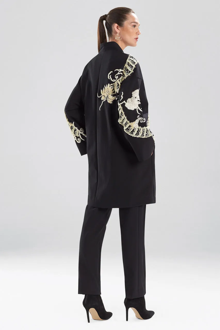 Compact Knit Crepe Embroidered Dragon Caban Jacket