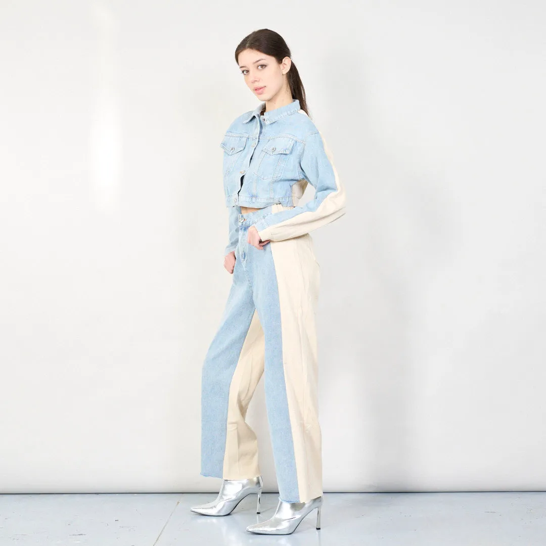 Contrast panel denim jacket and pants set wholesale