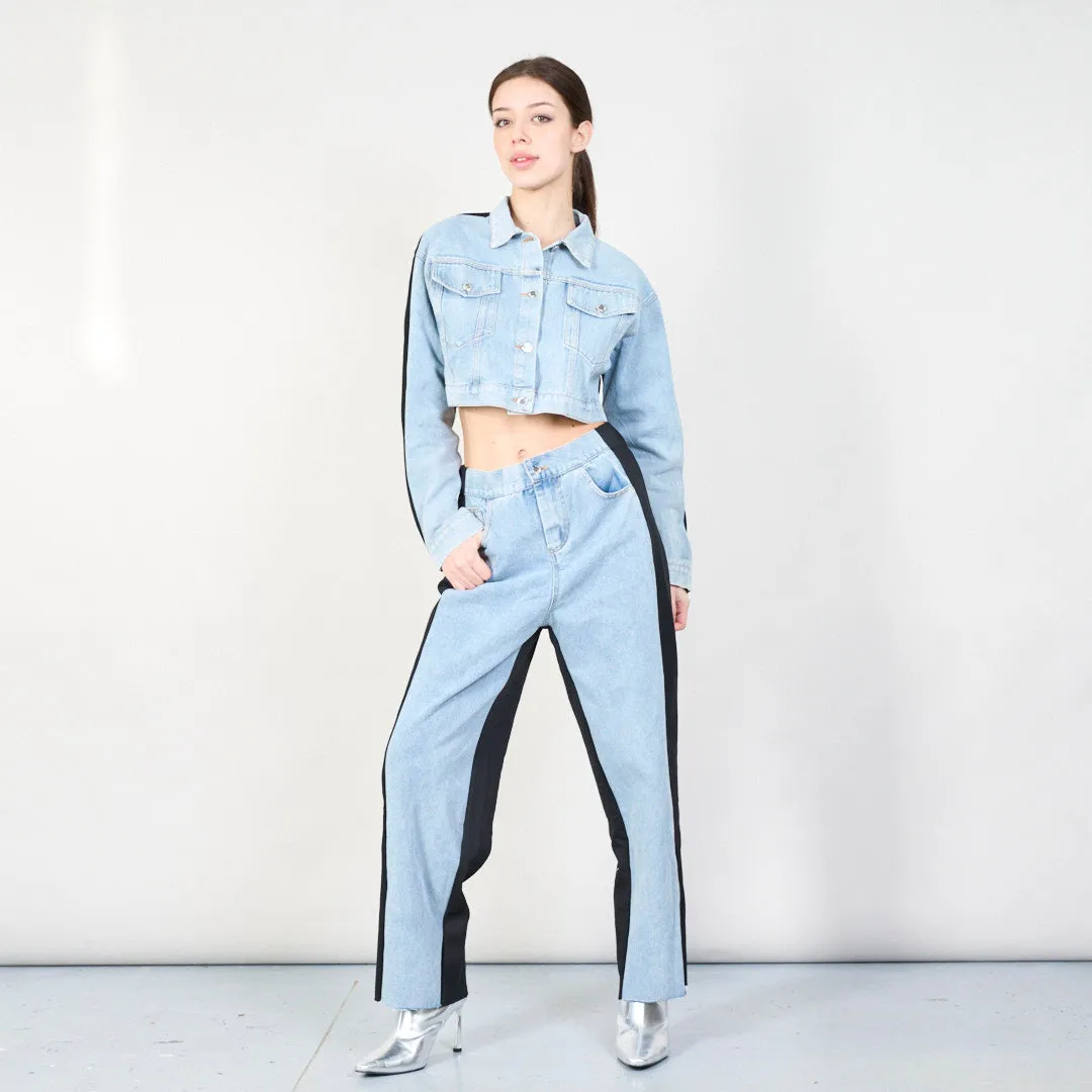 Contrast panel denim jacket and pants set wholesale