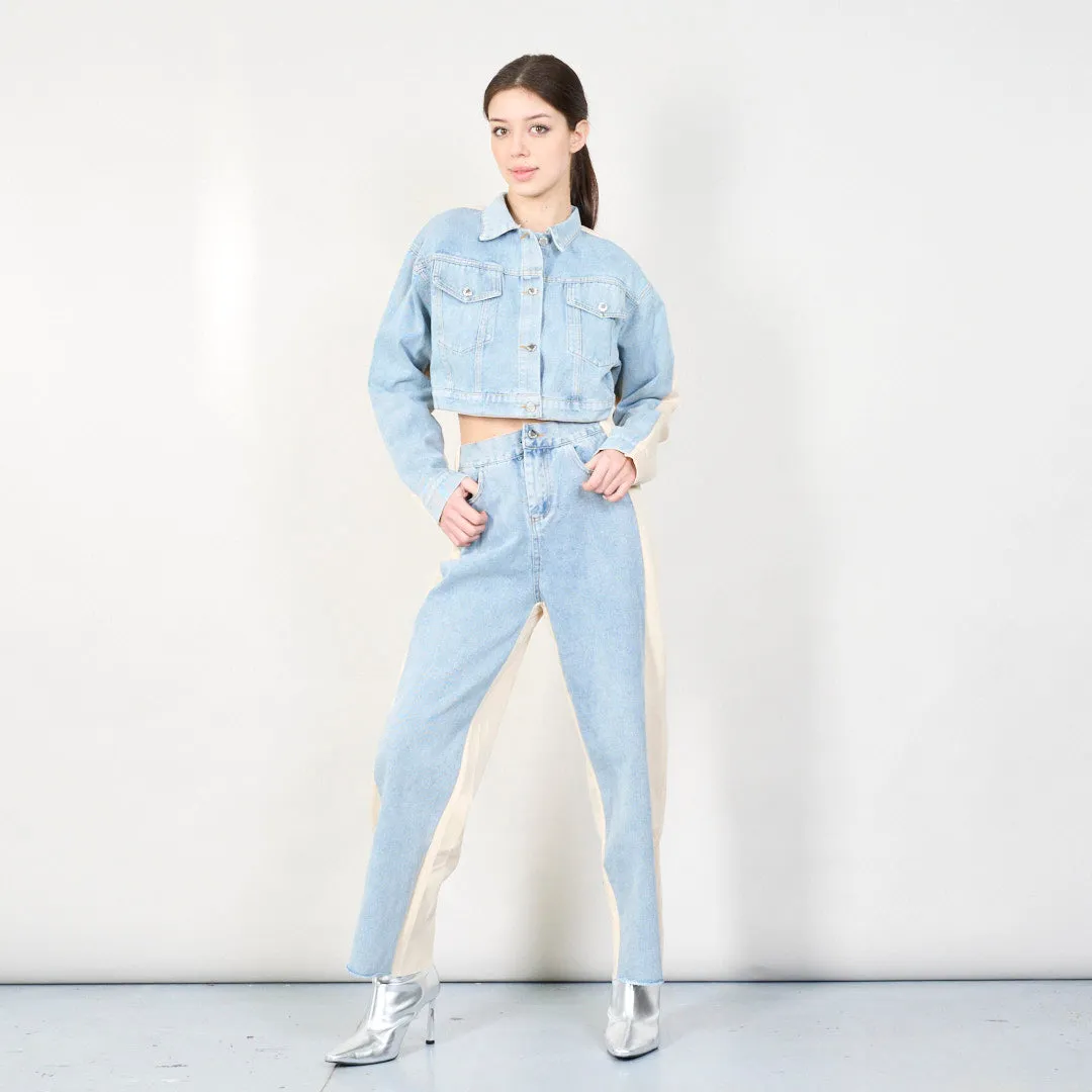 Contrast panel denim jacket and pants set wholesale