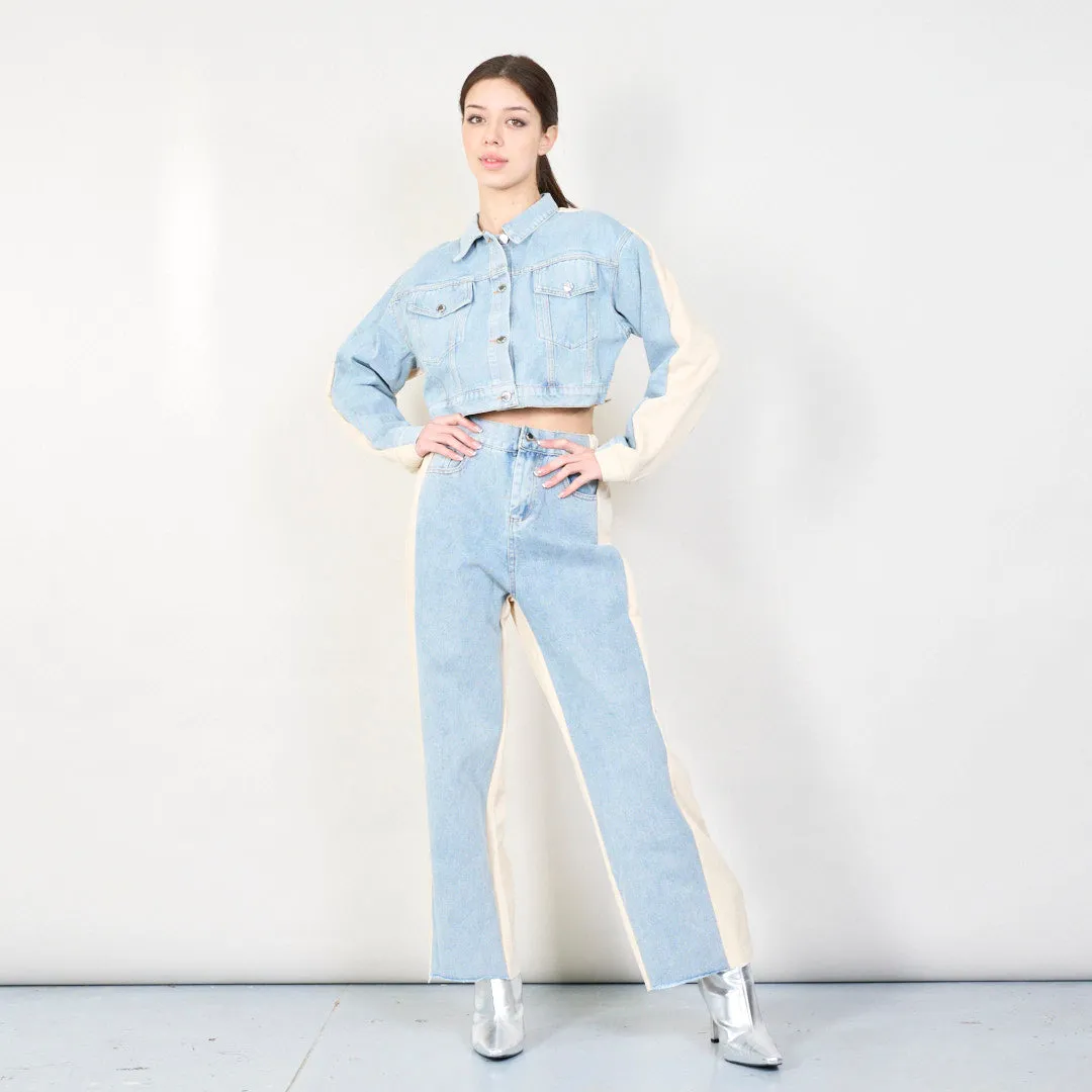 Contrast panel denim jacket and pants set wholesale