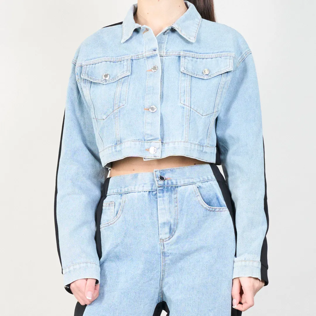 Contrast panel denim jacket and pants set wholesale