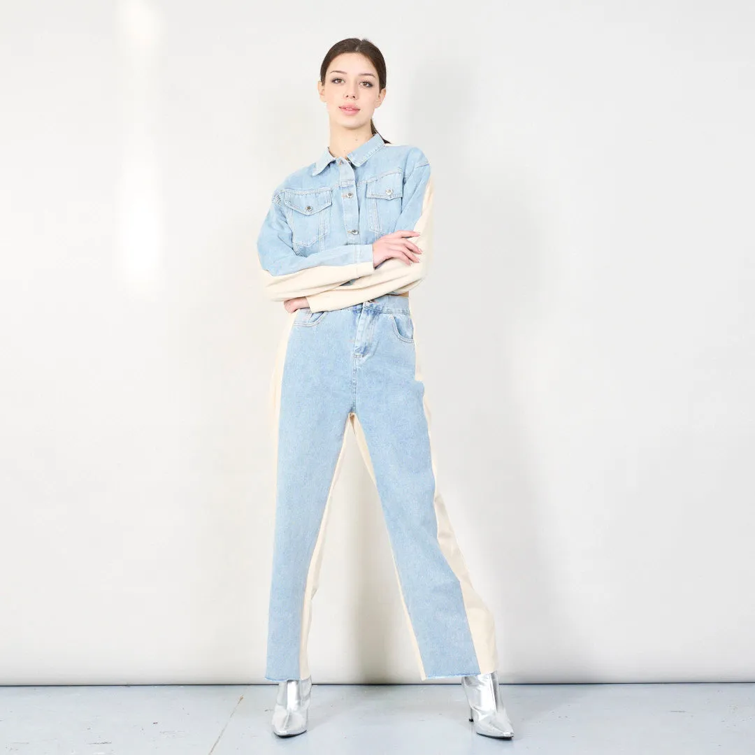 Contrast panel denim jacket and pants set wholesale