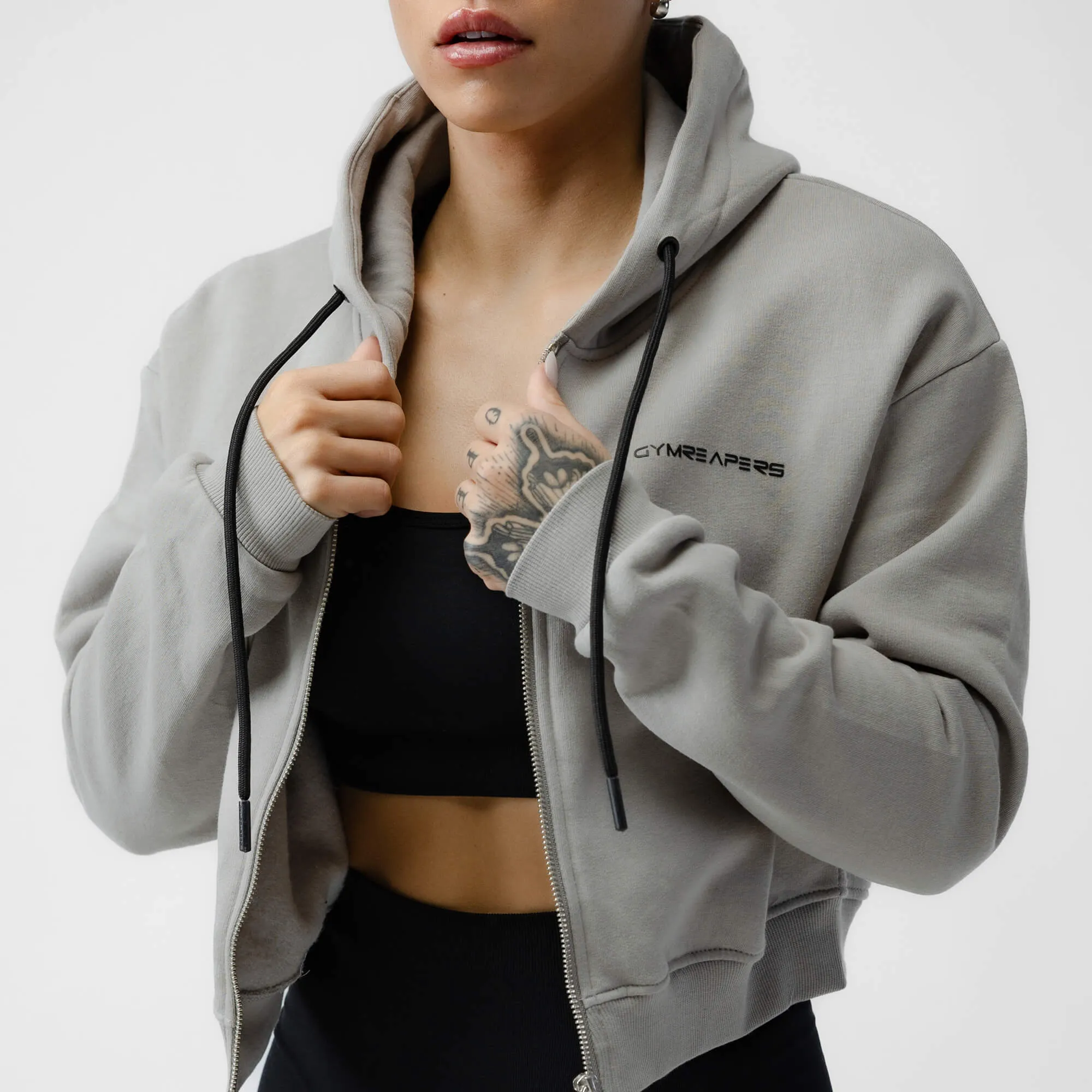 Cropped Zip-Up Hoodie - Slate