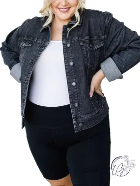 Curvy Greyson Black Denim Cropped Jacket By Judy Blue