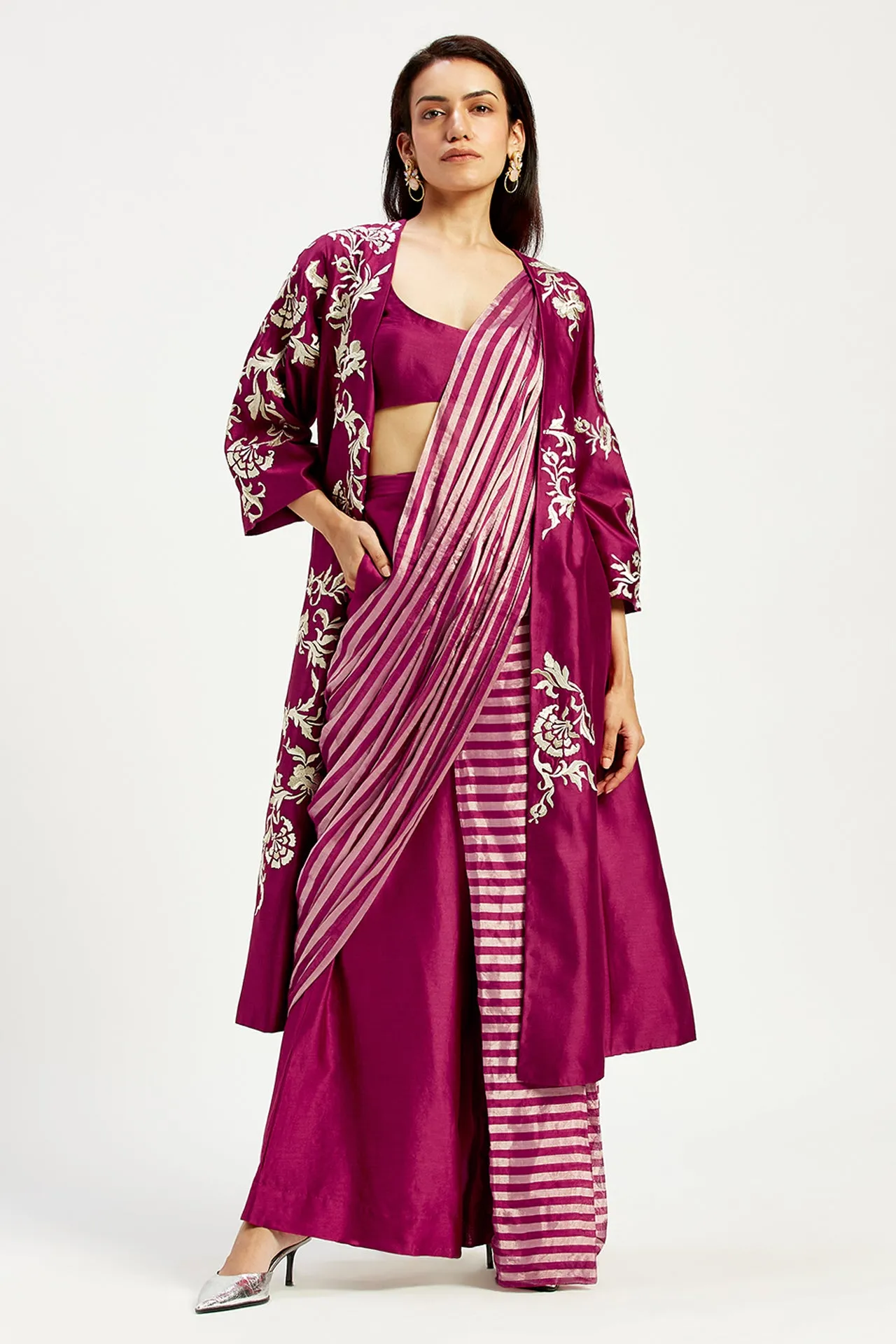 Dani - Techno Sari with Pants   Jacket Set