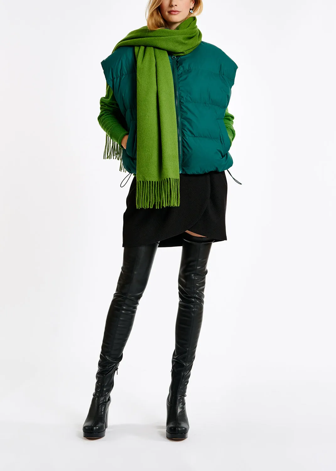 Dark green sleeveless puffer jacket