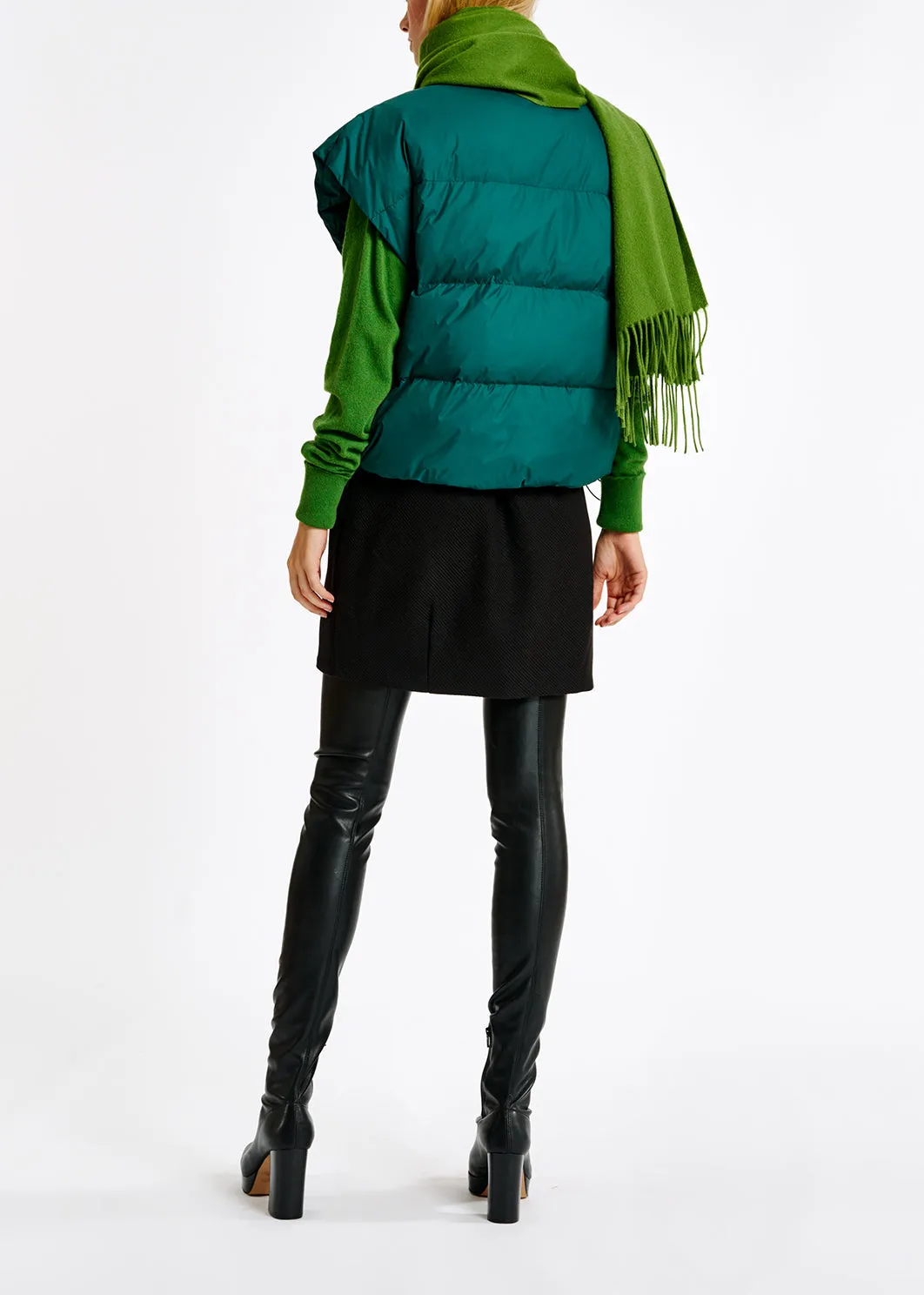 Dark green sleeveless puffer jacket