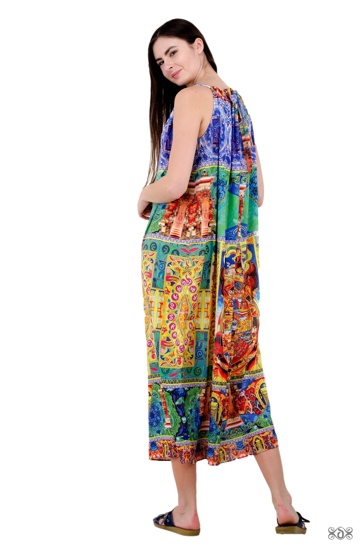 Devarshy Tibetan Thangka Digital Printed Long Drawstring Dress -  1064C