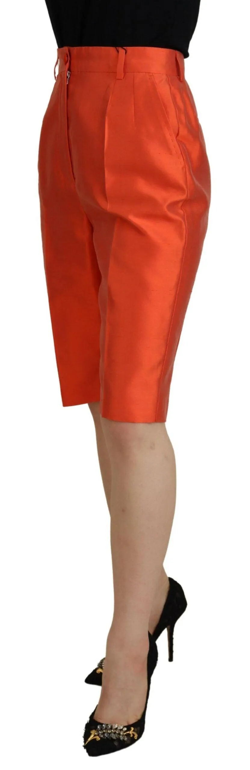 Dolce & Gabbana Orange Silk High Waist Cropped Pants