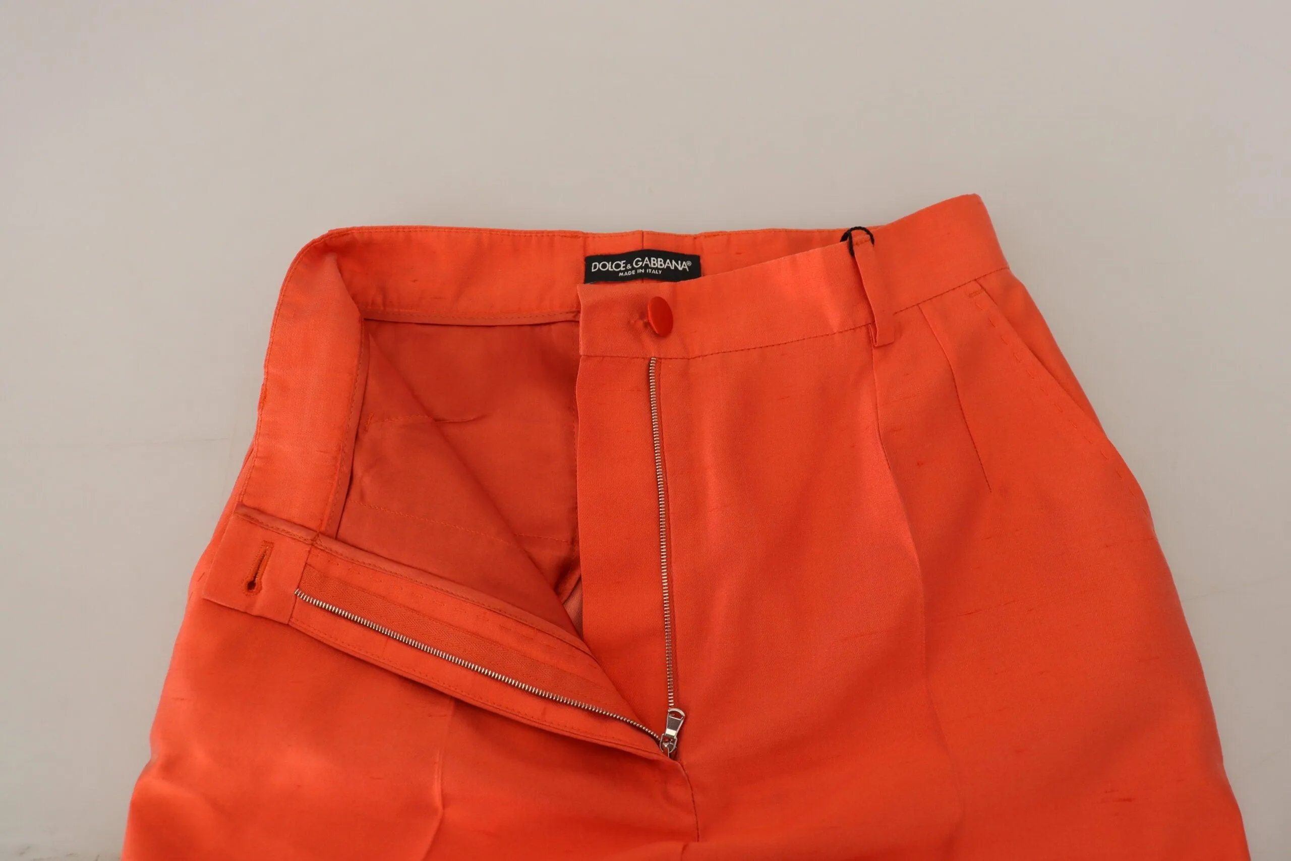 Dolce & Gabbana Orange Silk High Waist Cropped Pants