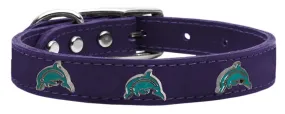 Dolphin Widget Genuine Leather Dog Collar Purple 18