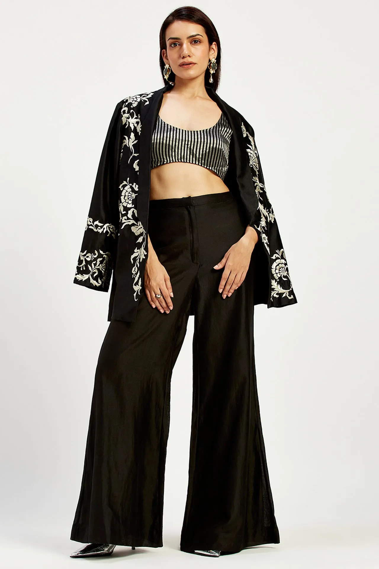 Ebony - Tendril Embroidered Jacket and Pant Set