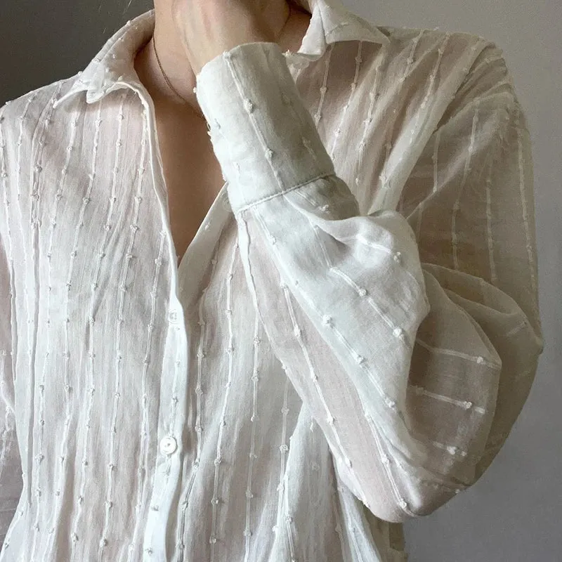 French Chic White Women Blouse Top Long Sleeve Korean Fashion Spring Auutmn Shirt Lace Up Bandage Cardigan Solid