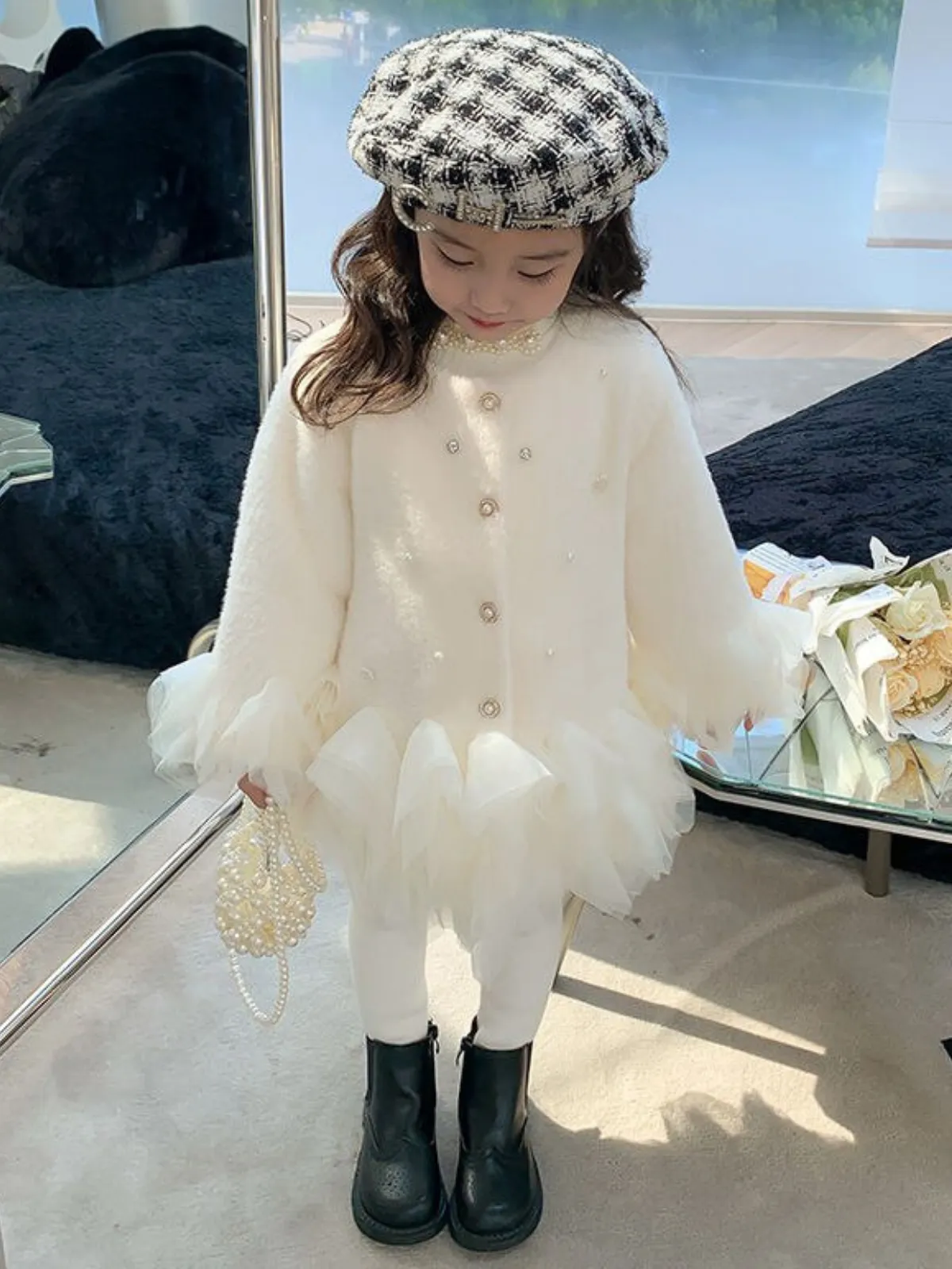 Frosty and Fabulous Tulle Hem Furry Jacket