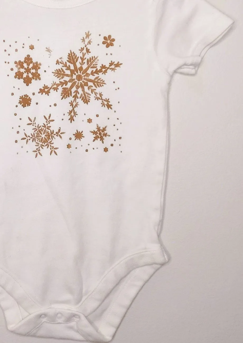 Gold Sparkly Snowflake Upcycled Baby Bodysuit - 18-24 Months