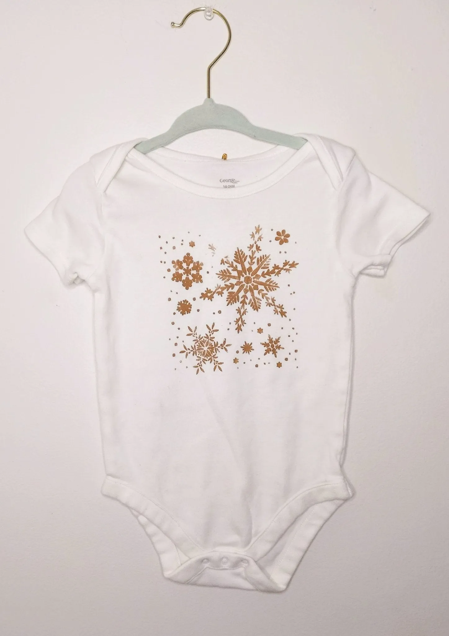 Gold Sparkly Snowflake Upcycled Baby Bodysuit - 18-24 Months