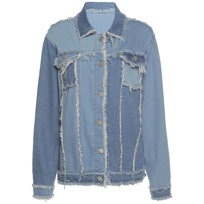 Grunge Girl Color Block Patchwork Denim Jacket