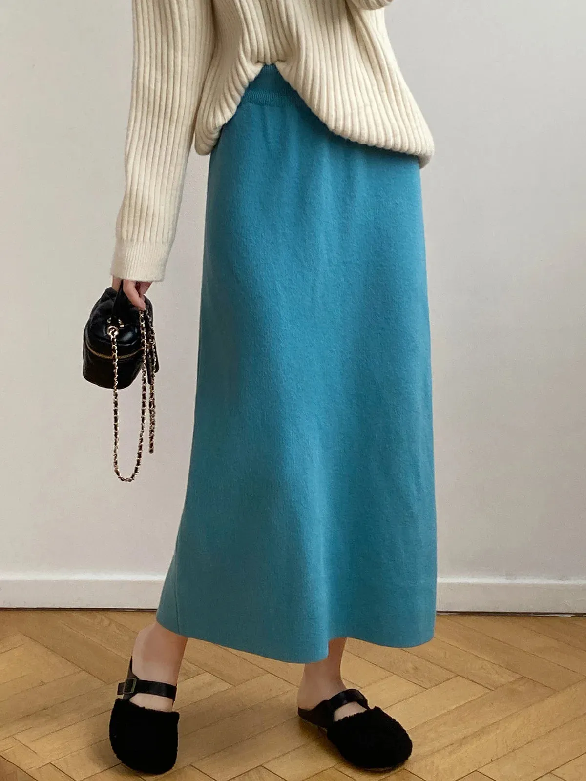 High Waist Skirt Thicken Warm Women Autumn Winter Casual Solid Color Length-option Female Skirts C-296